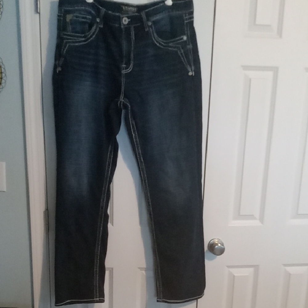 Buckle Men Jeans Straight in Dark Blue with Copper Rivets